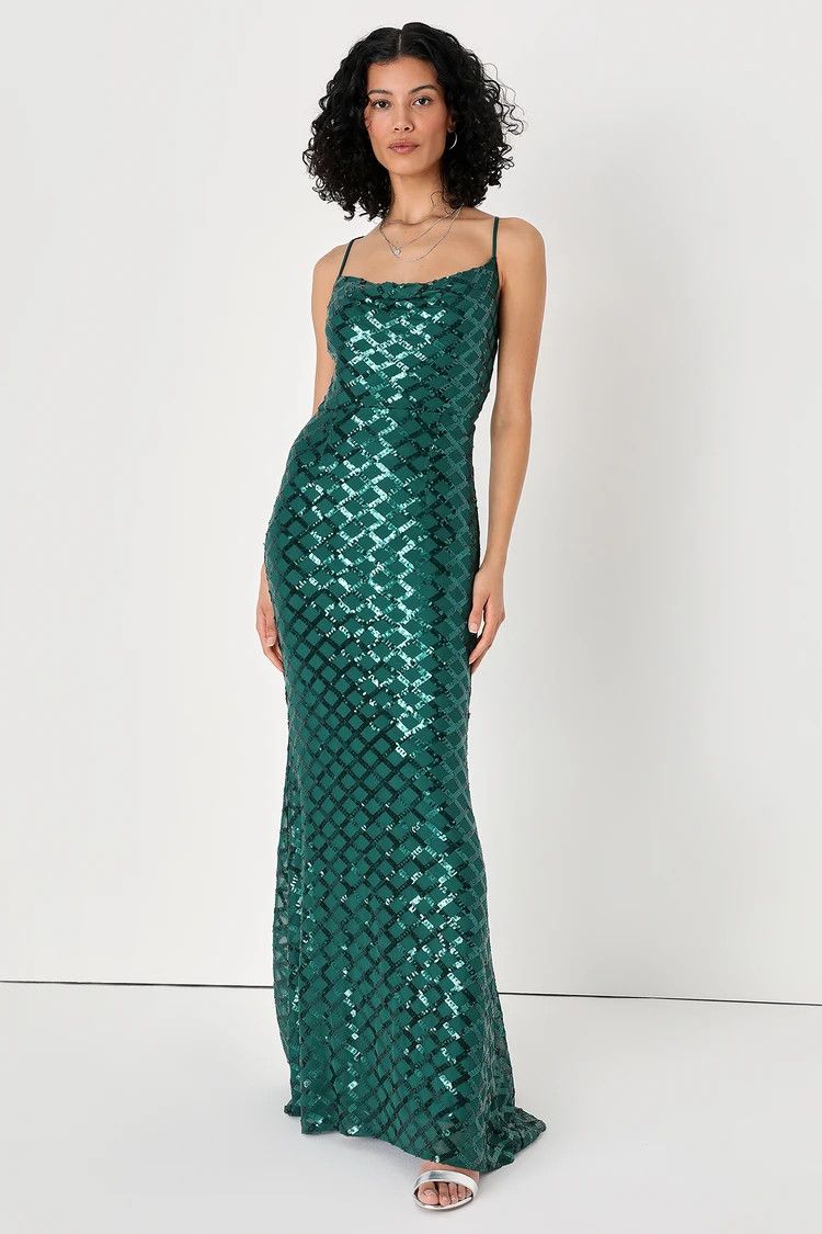 Emerald Green Sequin Cowl Neck Maxi Dress | Emerald Green Dress | Green Sequin Dress | Lulus (US)