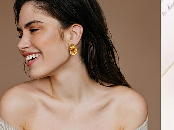 14K Gold Silver Knot Earrings for Women Heart Link Drop Dangle Earring Chunky Statement Jewelry | Amazon (US)