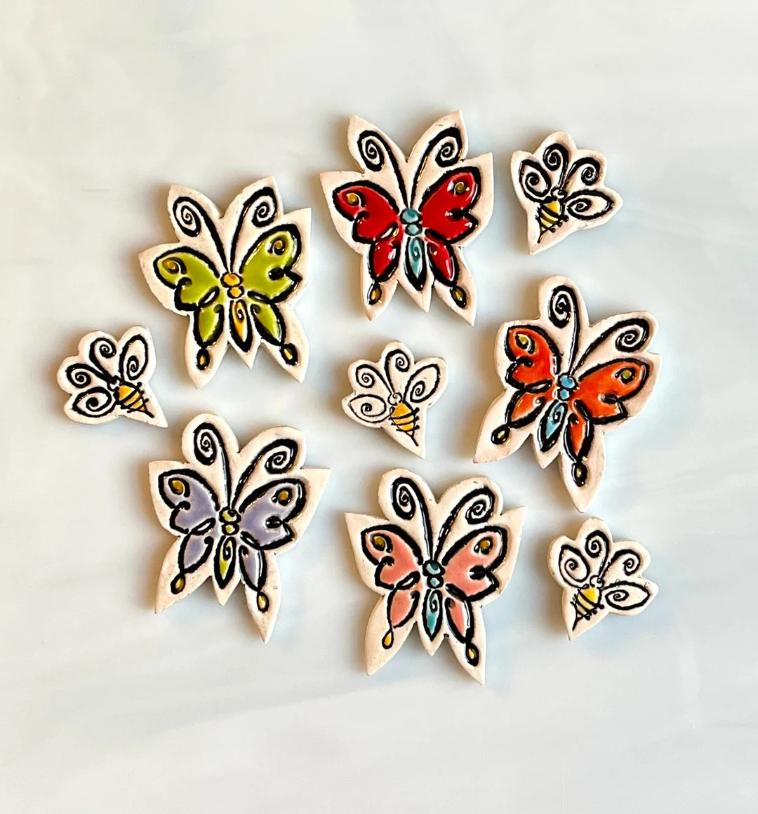 Ceramic Butterfly and Bee Tiles, 9pcs, Hand Cut and Stamped, Whimsical, Variety of Colors, Mosaic... | Etsy (US)