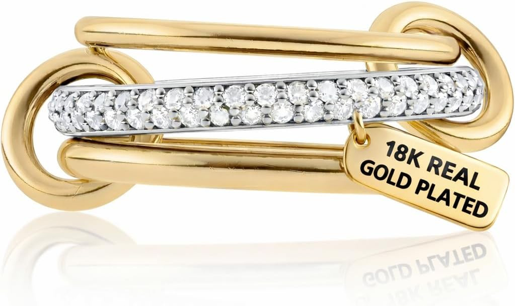 Spinelli 18K Gold Plated Stackable Rings for Women Non Tarnish, 5A Cubic Zirconia Interlocking Ri... | Amazon (US)