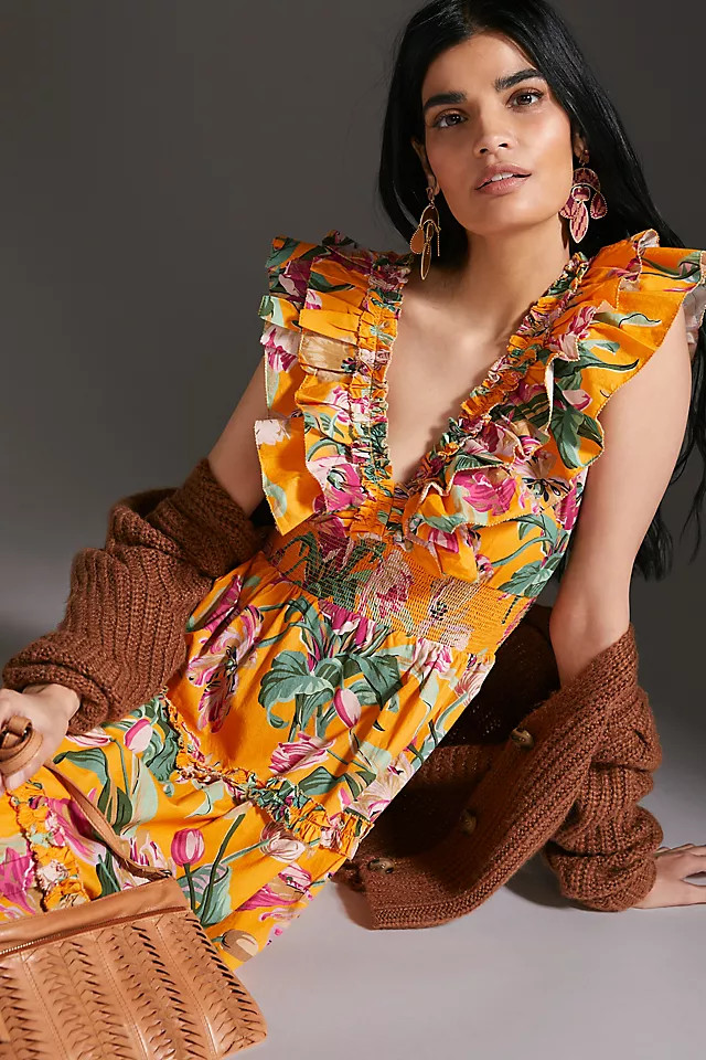 Topanga Ruffled V-Neck Maxi Dress | Anthropologie (US)