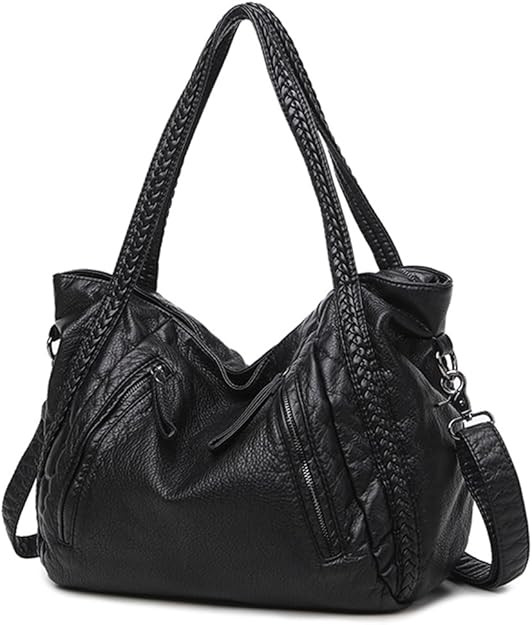 Large Black Slouchy Purse Women Shoulder Handbags Braided Hobo Tote Purse Crossbody Bag | Amazon (US)