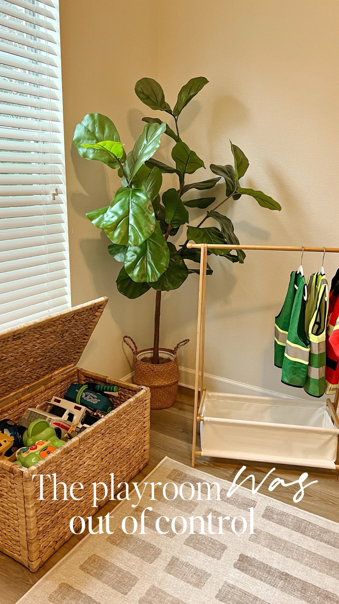 The post-holiday toy chaos was overstimulating… so I finally reset the playroom 🤍

Instead of more plastic bins, I chose two simple, neutral pieces that actually work with our home: • An oversized wicker bin that hides bulky toys beautifully • A clean, minimal dress-up rack that keeps costumes off the floor and easy to grab

It instantly made the space feel calmer, more organized, and honestly more livable. New year = less clutter, more intention.

#LTKmomlife #LTKKids #LTKHome