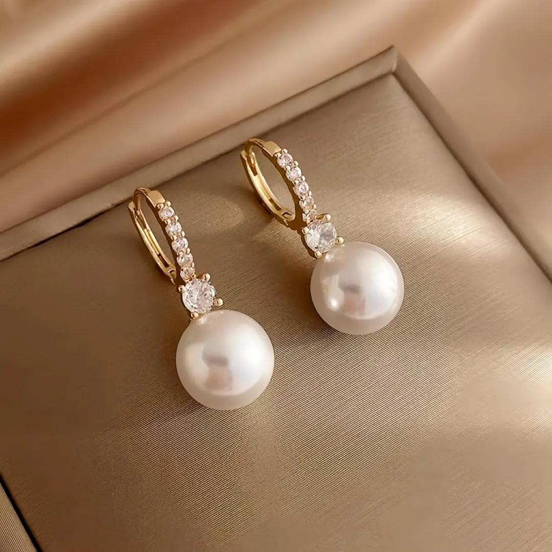 Diamond & Pearl Earrings Minimalist Dangling Pearl Diamond Earring for Mum’s Birthday Gift for ... | Etsy (US)