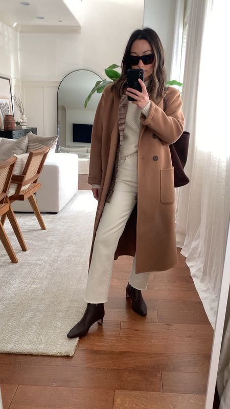 J.crew Stevie zip up bootie. Size up a half size. Love these for this price point. Great work bootie. 

Anine Bing coat xxs
Everlane cashmere sweater xs (old)
Lioness blazer xs (old)
DL1961 jeans 25. Cut jeans. 
J.crew boots 5. Size up. 
J.crew tote. 
Celine sunglasses  

#LTKSeasonal