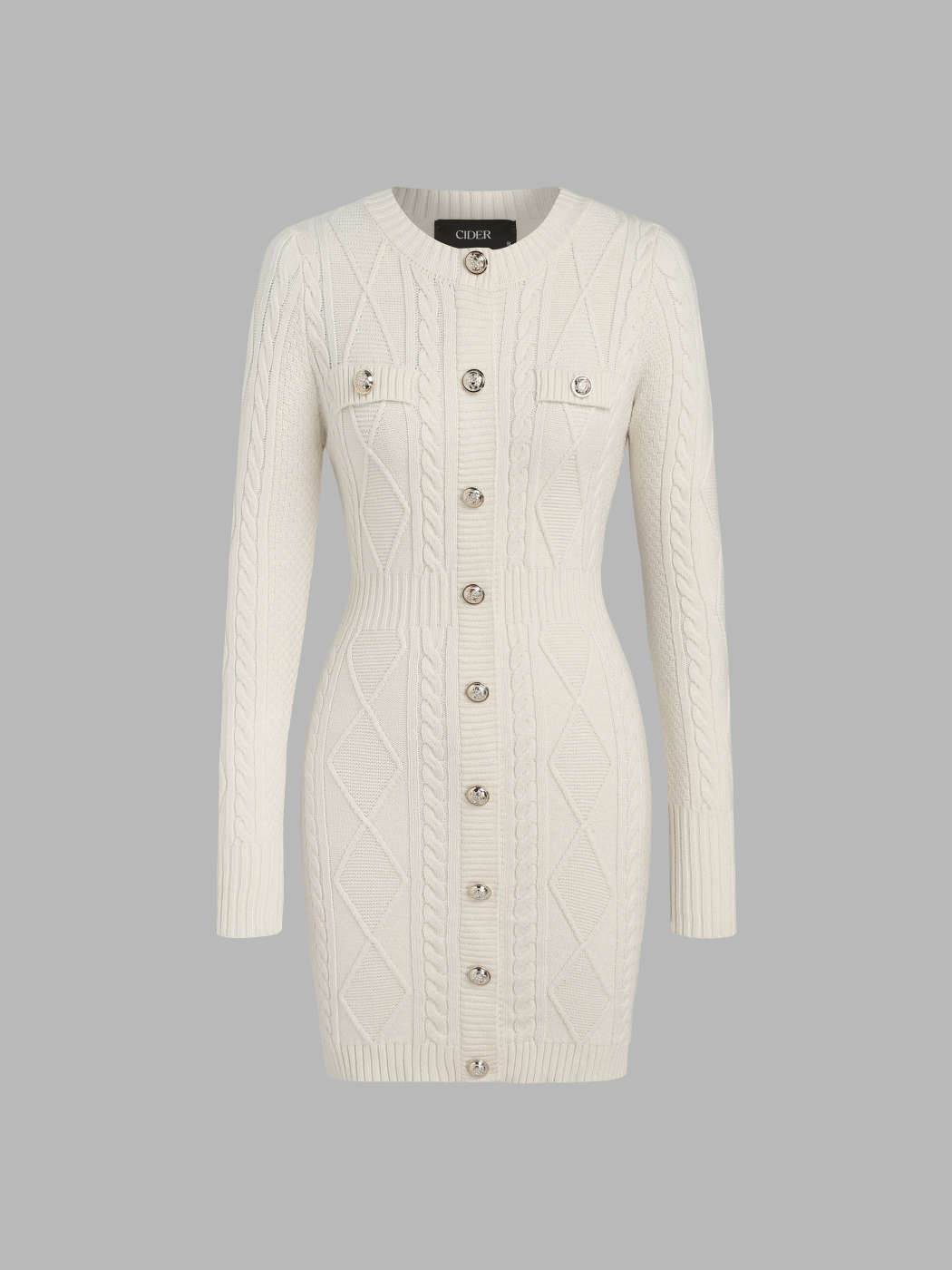 Herbstkleider Strickstoff Gestricktes Midikleid mit Rundhalsausschnitt und Knöpfen For Ferien Ur... | Cider