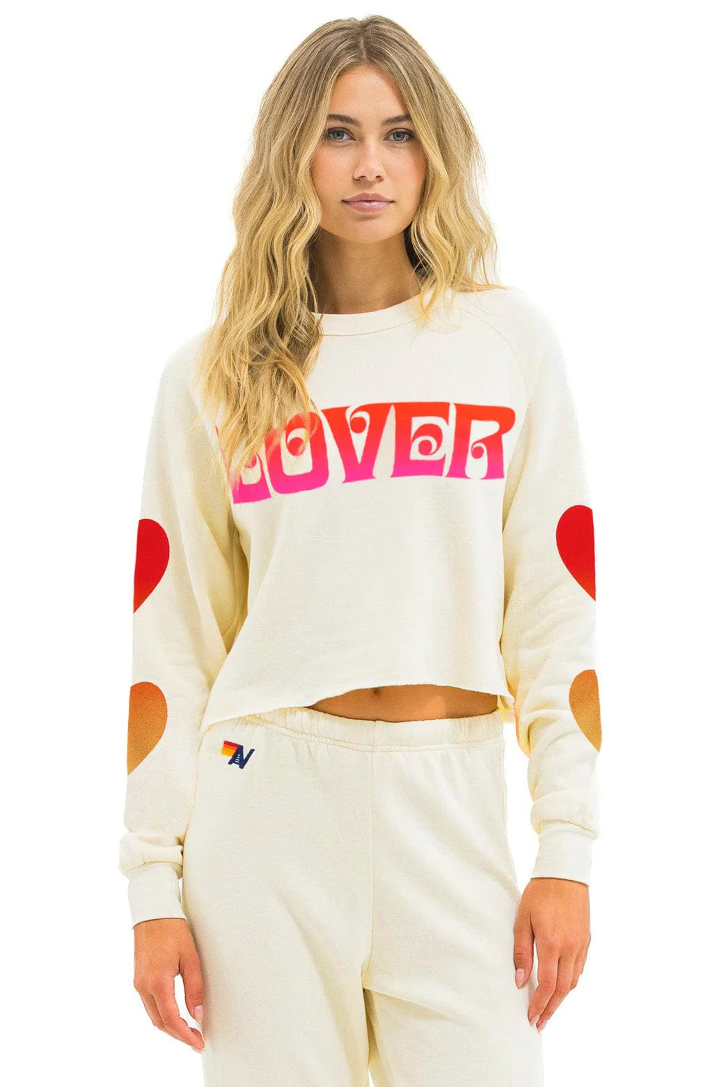 LOVER HEART FADE CROPPED CREW SWEATSHIRT - VINTAGE WHITE | Aviator Nation