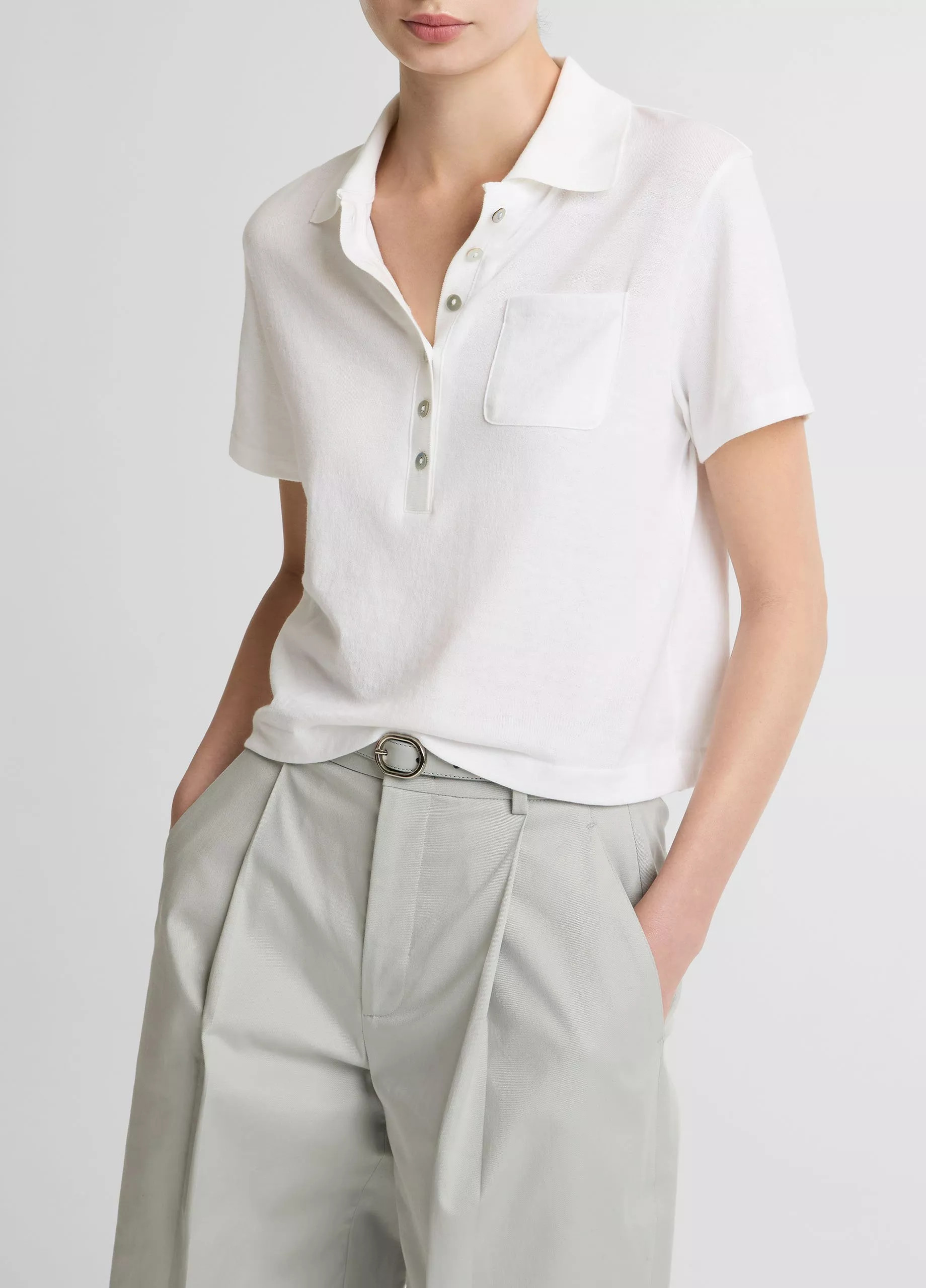 Cotton Cropped Pocket Polo | Vince LLC