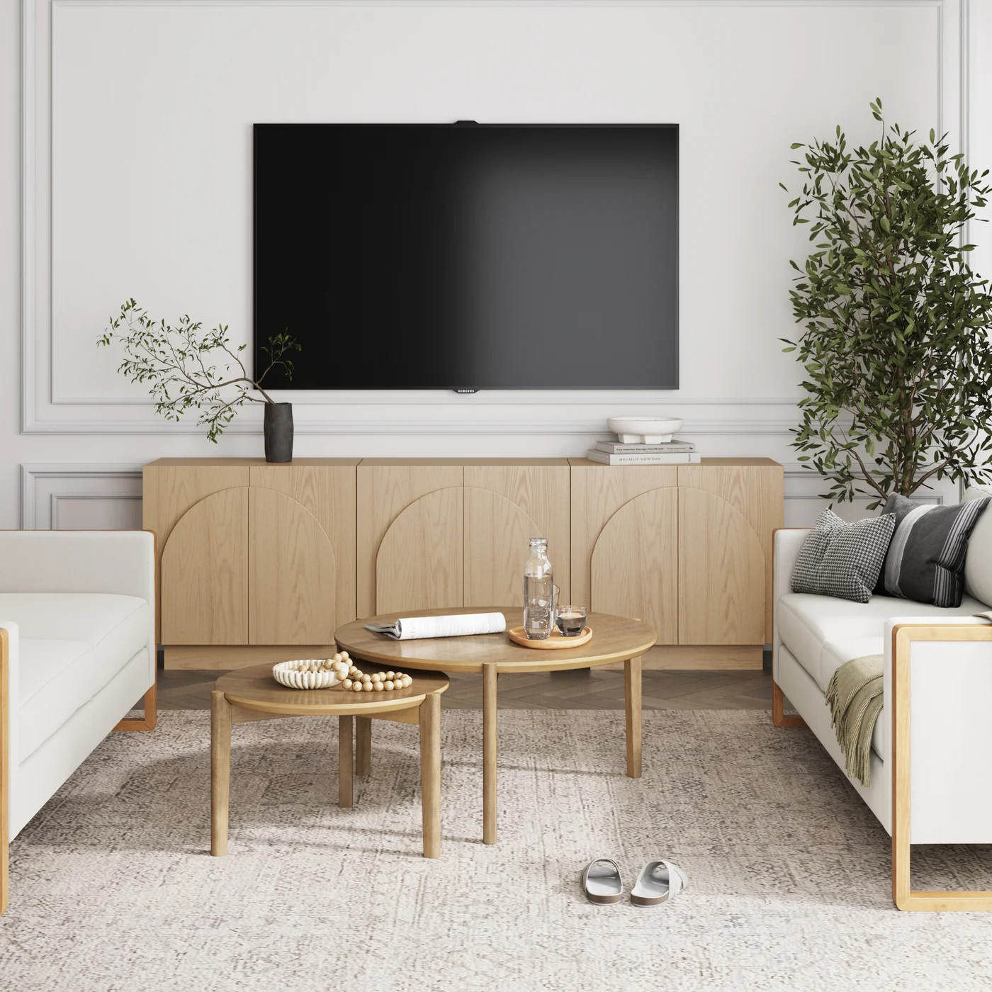 Wood Mid-Century Arched Storage Cabinet Gray Oak (Set of 3) | Nathan James