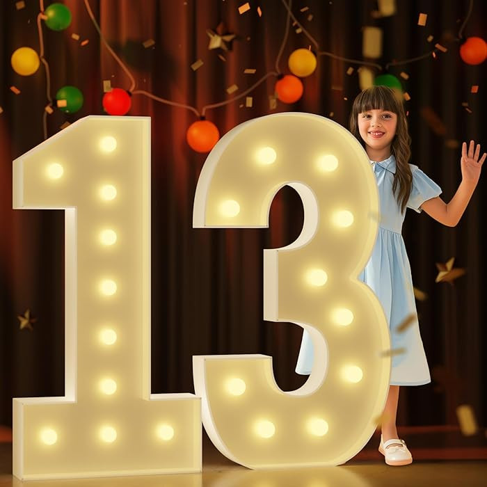 Marquee Numbers 4 Feet Tall Large Light Up Numbers 13th 13 Year Old Thirteen Birthday Decorations... | Amazon (US)