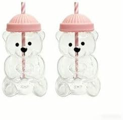 （2 glasses） Bear Cup Bear Straw Cup, Cute Bears Glass Cup with Straw, 500ml Reusable Glass Tu... | Amazon (US)