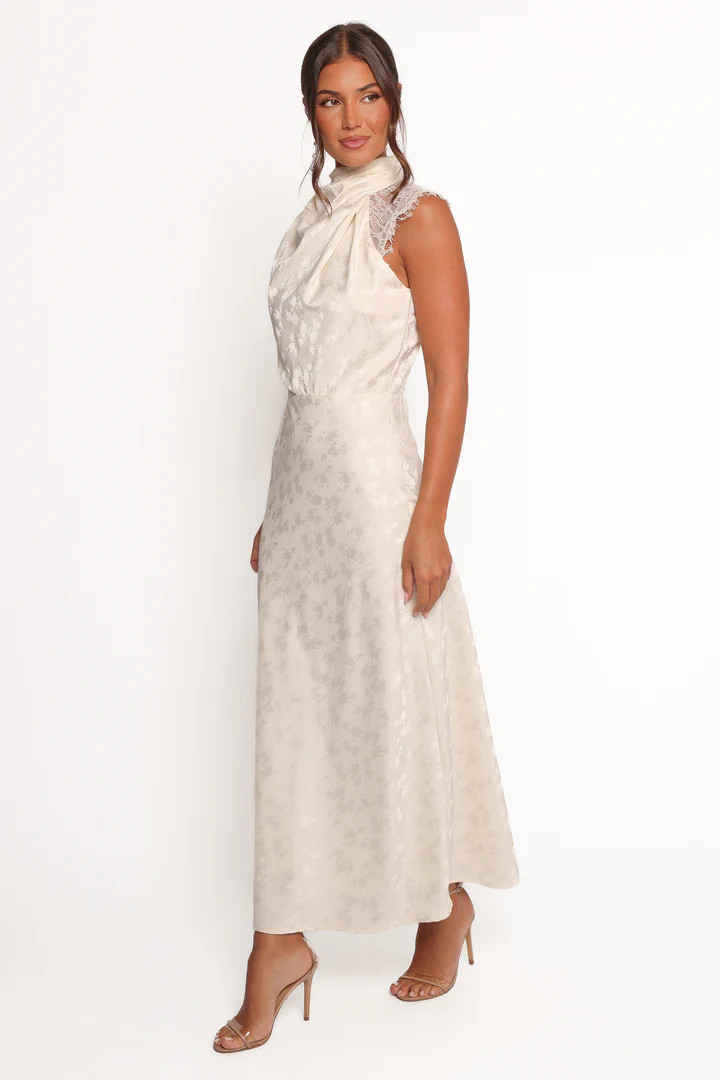 Anabelle Halter Neck Lace Maxi Dress - White | Petal & Pup (US)