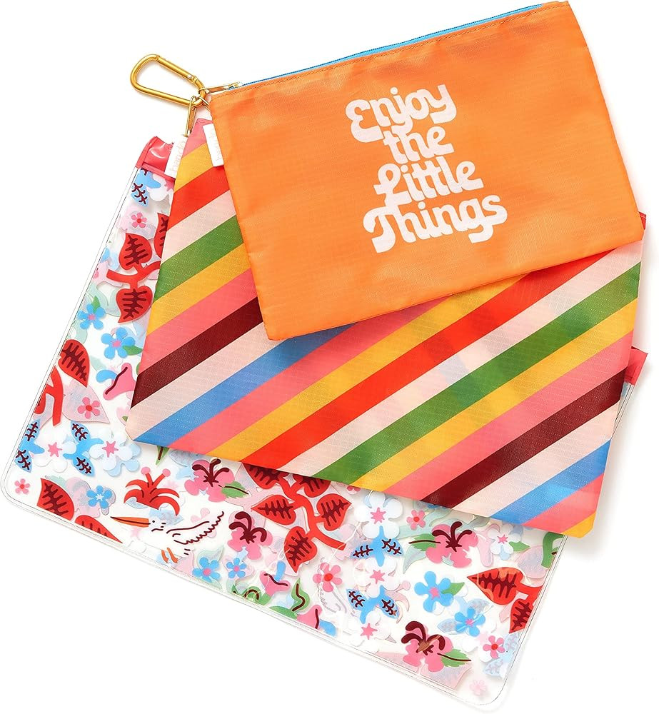 ban.do Travel Bags Carryall Trio, Nylon Bag Set, Waterproof Bag, 3 Zip Pouches for Pencils, Toiletri | Amazon (US)