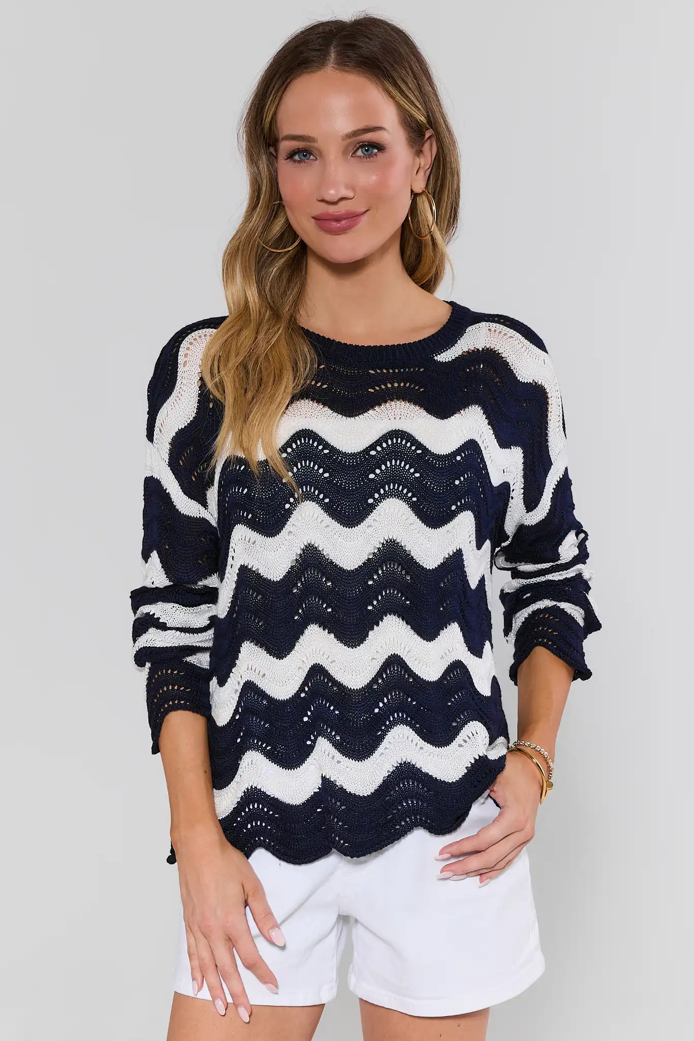 Kourtney Navy Chevron Knit Sweater | Avara