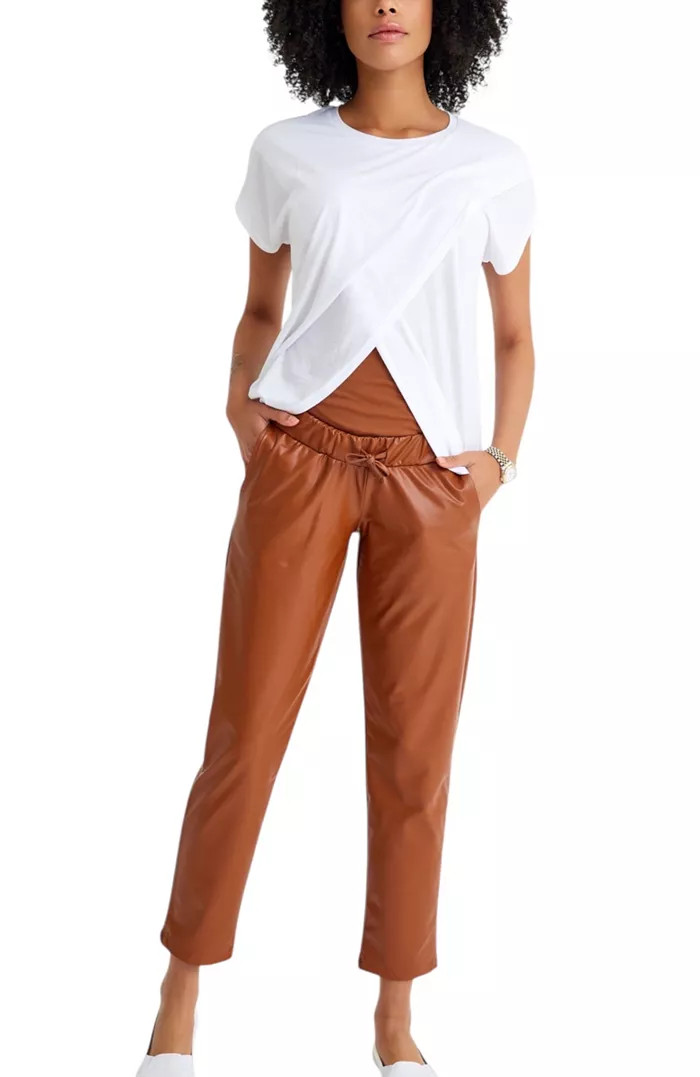 Comfy Cool Foldover Waistband Faux Leather Maternity Jogger Pants | Bloomingdale's (US)