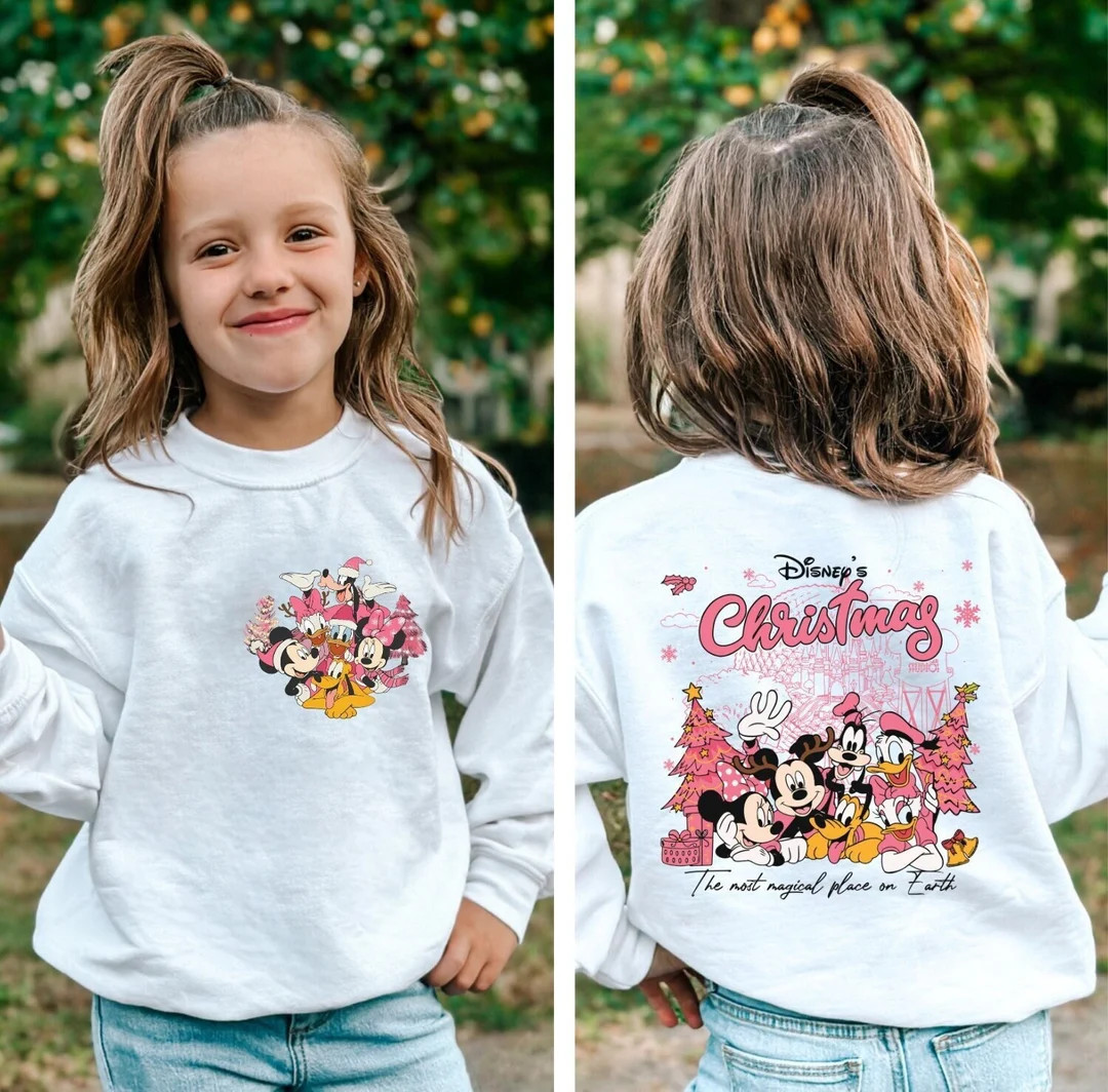 Mickey & Friends Disney Christmas Sweatshirts, Pink Christmas Tree Sweater, Disney Kids Christmas... | Etsy (US)