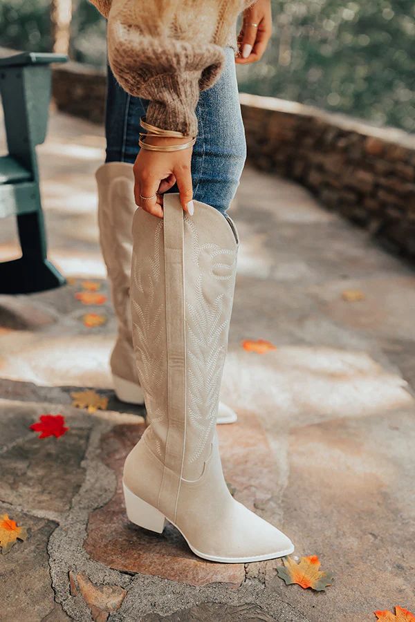 The Harris Faux Suede Cowboy Boot in Birch | Impressions Online Boutique