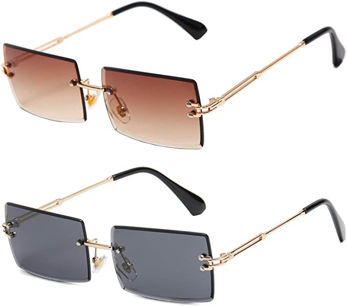 Square Sunglasses For Women Men Rimless Trendy Fashion Rectangle Sunglasses Uv Protection Retro V... | Amazon (US)