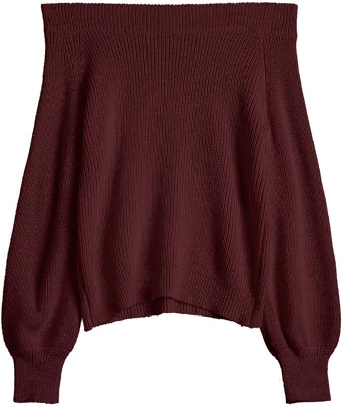 ZAFUL Women's Knit Sweater Lantern Sleeve Casual Batwing Sleeve Off Shoulder Loose Pullover Jumpe... | Amazon (US)