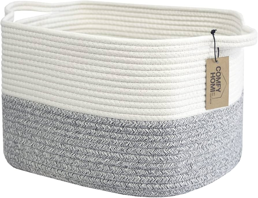 COMFY-HOMI Cotton Rope Woven Basket With Handles for Shelves ,Toys ,Book, Cloth Storage Baskets f... | Amazon (US)
