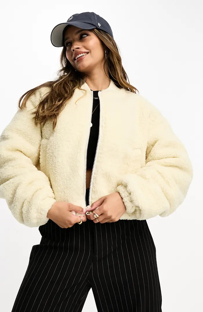ASOS DESIGN Fleece Bomber Jacket | Nordstrom | Nordstrom