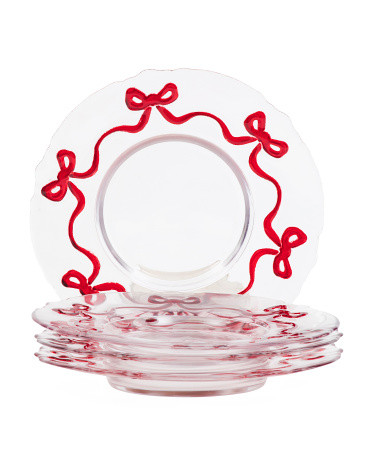 Set Of 4 10in Bow Ribbon Border Plates | TJ Maxx
