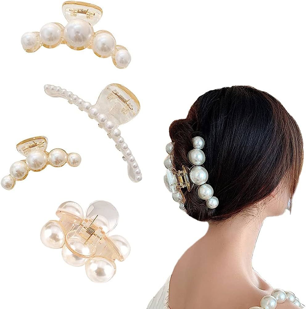 Pearl Hair Claw Clips for Women Girls Large Hair Clip Claw Pearl Barrettes for Women's Hair No Sl... | Amazon (CA)