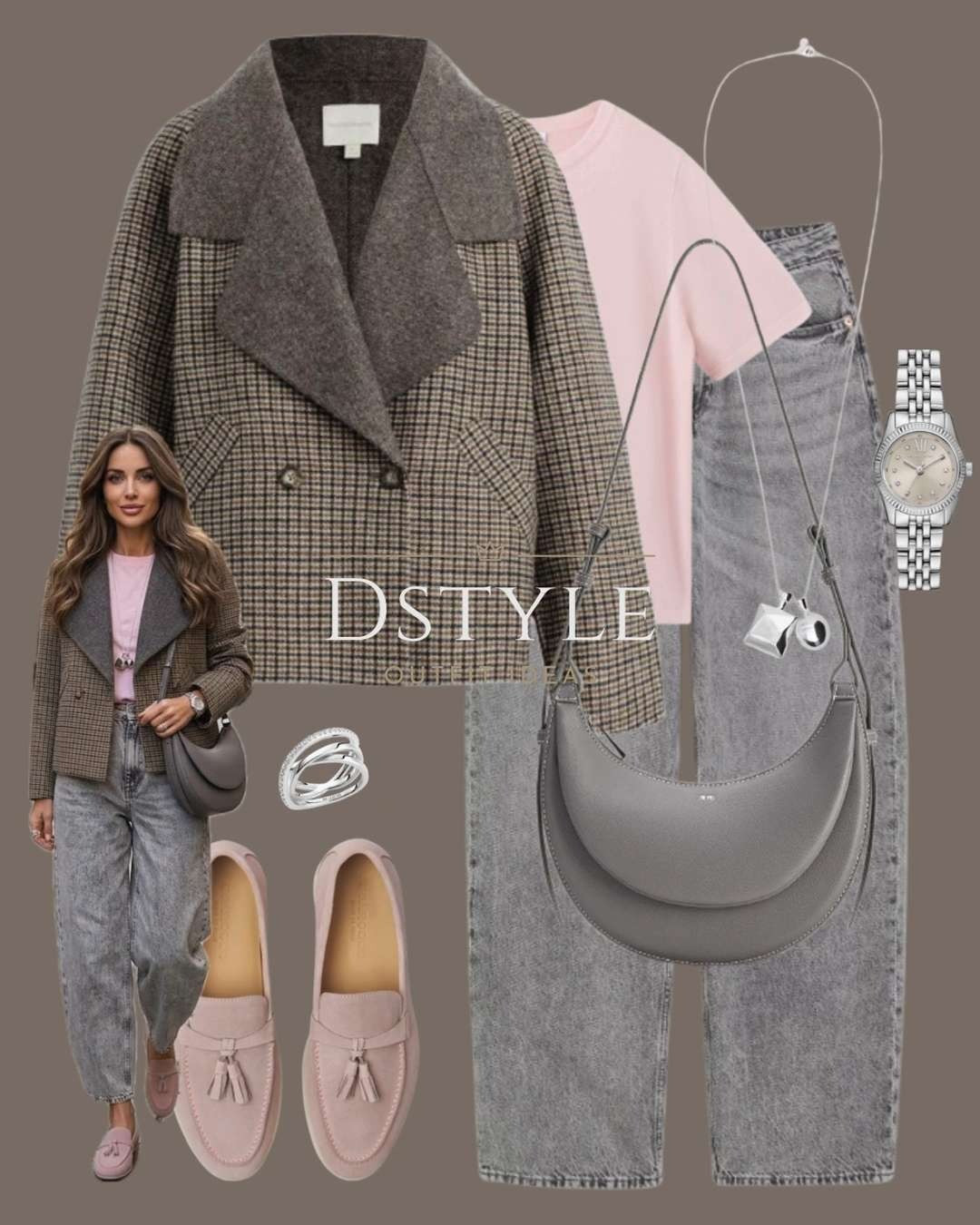 If you're looking for a fresh way to wear pink this season, this is it! I’ve paired a cropped plaid jacket with grey barrel jeans and the dreamiest pink suede loafers. This color palette is perfect for those who love cool tones and elevated basics. 

 #PinkAesthetic #PlaidJacket #GreyJeans #Loafers #SpringTransition #QuietLuxury #LTKootd