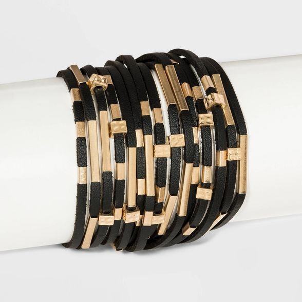 Simulated Leather and Tube Slider Magnetic Bracelet - Universal Thread™ Black | Target