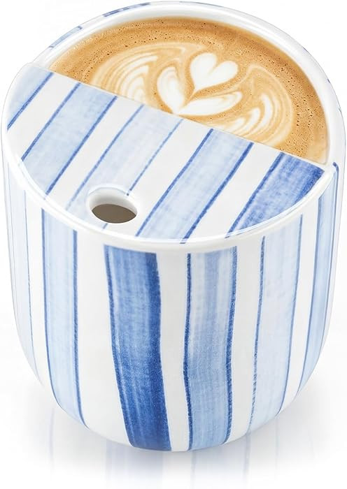 Ceramic Mug with Sip Hole 10 oz Novelty Blue Striped Coffee Mug Hand Painted Ceramic Cup Heat Res... | Amazon (US)