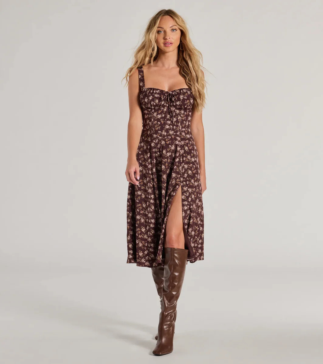 Chic Fall Vibe Ditsy Floral Corset Midi Dress | Windsor Stores