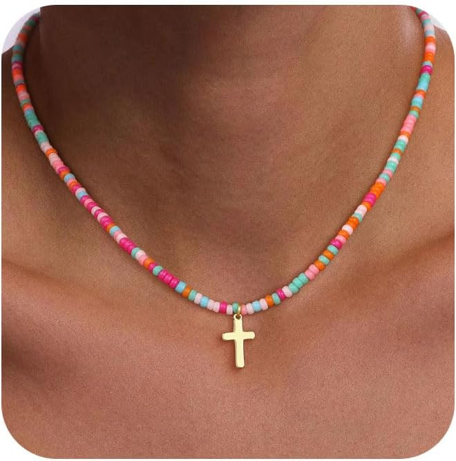 Cross Necklace For Women,14K Gold Silver Plated Small Dainty Colorful Cubic Zirconia Cross Pendan... | Amazon (US)