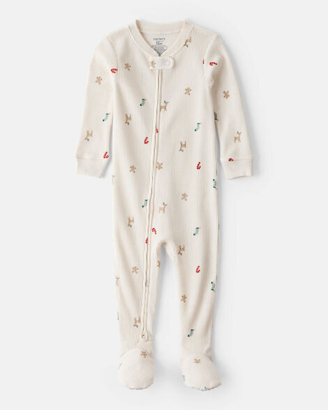 Baby Mini Christmas Cotton Long-Sleeve Snug Fit 1-Piece Pajamas - White | Carter's Inc