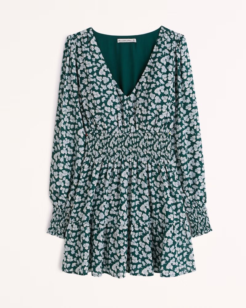 Long-Sleeve Smocked Waist Mini Dress | Abercrombie & Fitch (US)