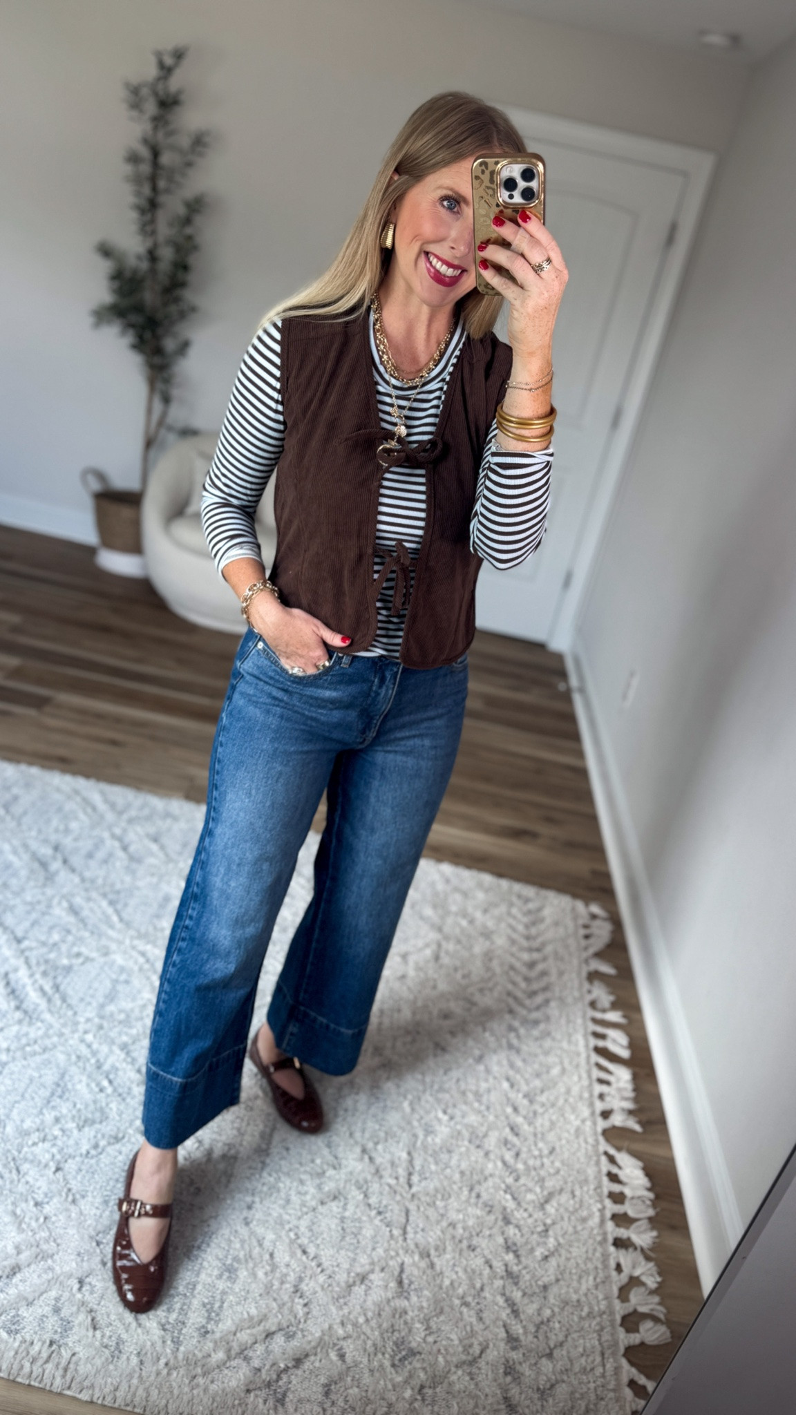 Weekend Walmart Wins try-on
Striped ribbed tee- medium 
Corduroy bow vest- s/m
Cropped wide leg jeans- 6

#LTKootd