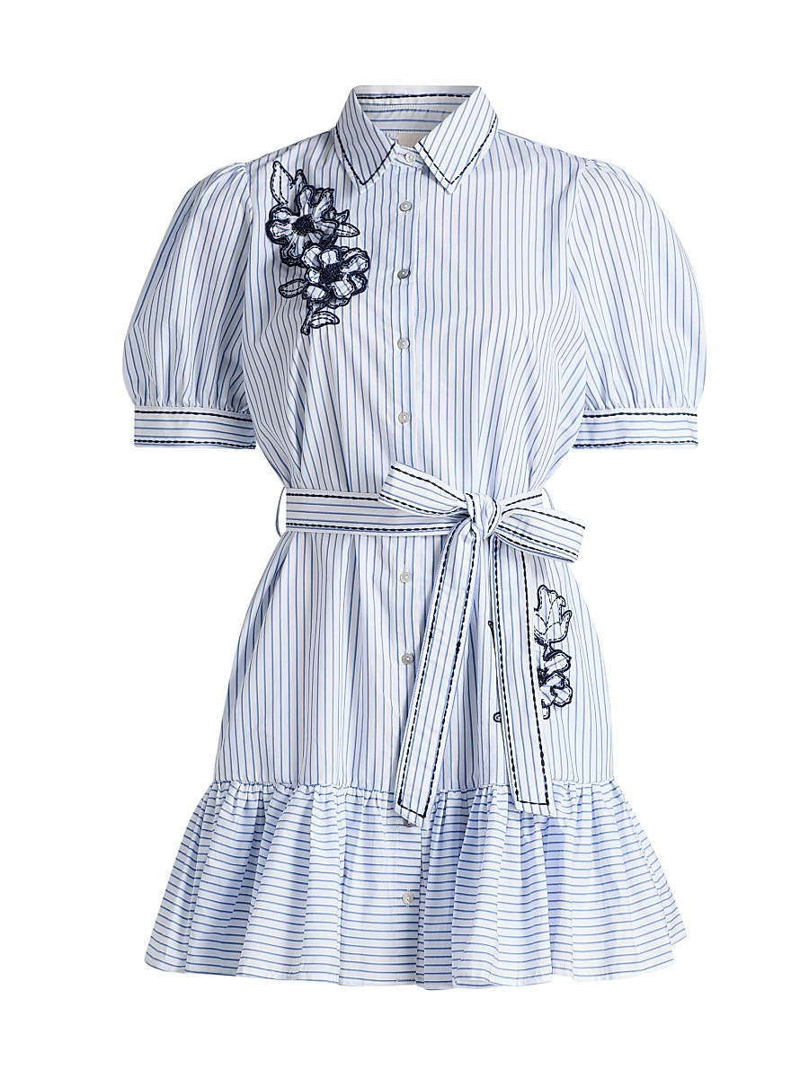 Women's Zadie Floral Embroidered Pinstriped Minidress - White Multi - Size 6 | Saks Fifth Avenue