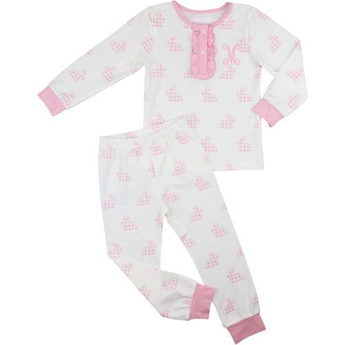 Pink Check Bunny Knit Pajamas | Cecil and Lou