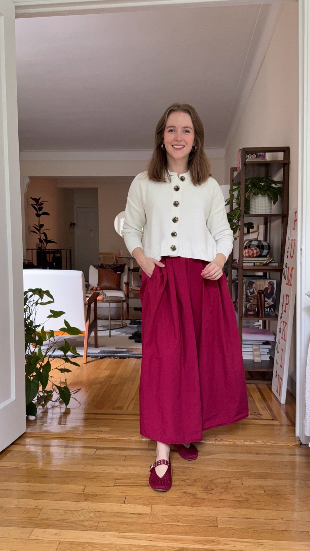 Skirt outfits for fall. 
$29 elastic cotton skirt paired with this organic cotton cardigan. Both free shipping today
Mary janes are washable & made from plastic bottles

#LTKStyleTip #LTKFindsUnder100 #LTKShoeCrush