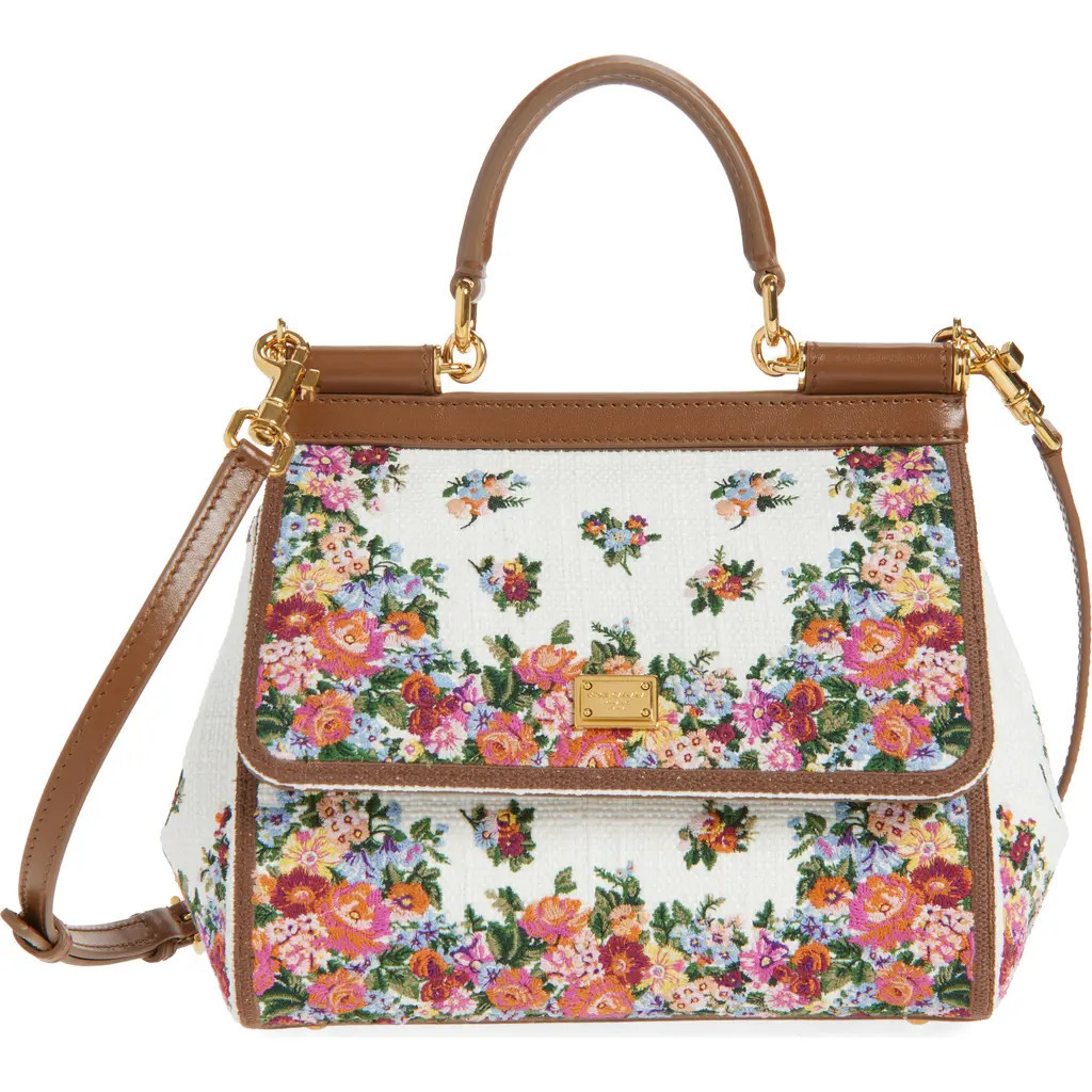 Dolce&Gabbana Medium Sicily Floral Embroidered Handbag in Multicolor/Cammello at Nordstrom | Nordstrom