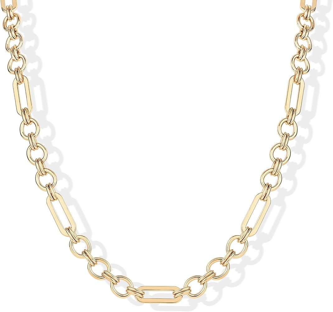 PAVOI Waterproof Chain Necklace for Women - 14K Gold Plated Flat Curb, Herringbone, Snake, Rope, ... | Amazon (US)
