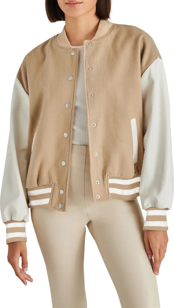 Alexander Faux Leather Sleeve Varsity Jacket | Nordstrom