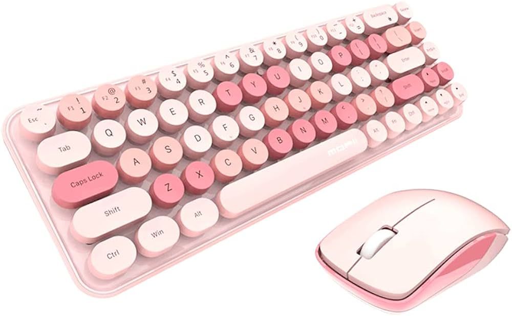 GEEZER Pink Keyboard and Mouse Wireless,Cute Colorful 68 Round Keycaps Retro Typewriter Compact K... | Amazon (US)