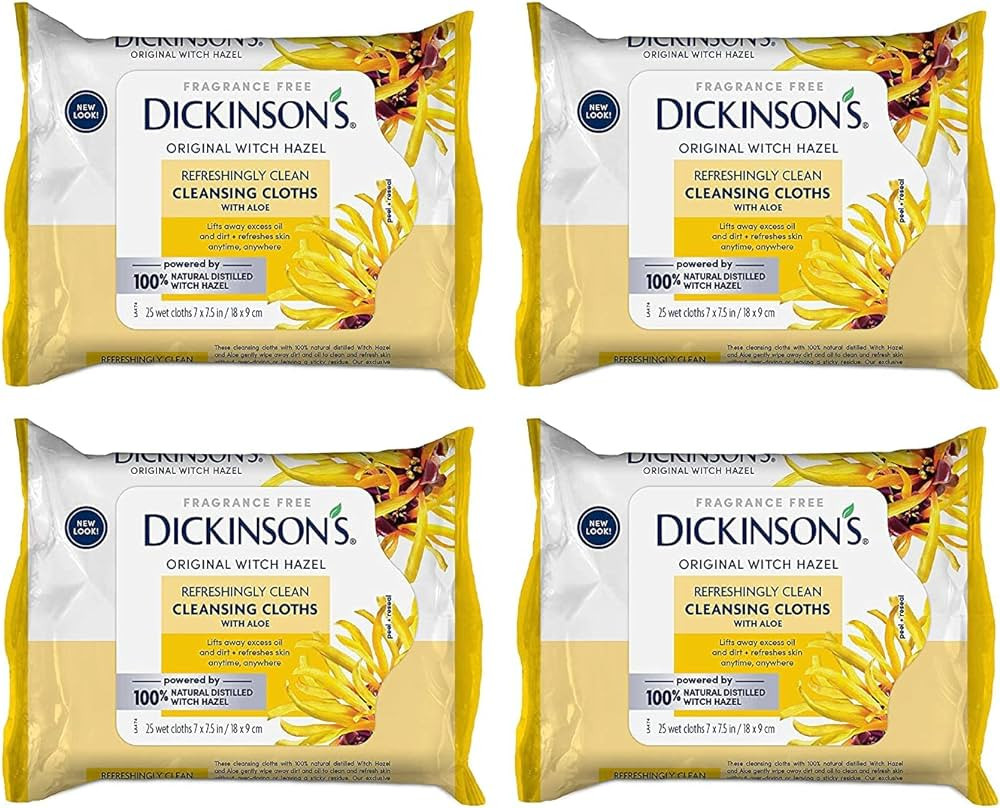 Dickinson's Original Witch Hazel Refreshingly Clean Cleansing Cloths with Aloe, 4 Pack, 25 Cloths... | Amazon (US)