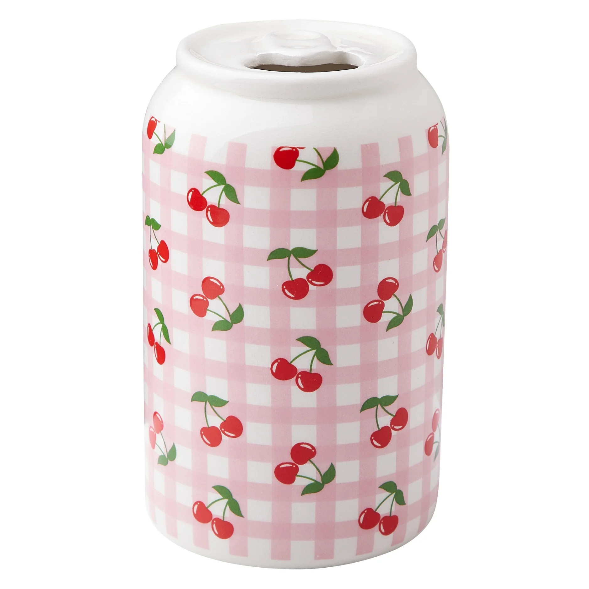 Mainstays Pink Gingham Cherry Soda Can Ceramic Vase, 2.76" L x 4.5" H | Walmart (US)