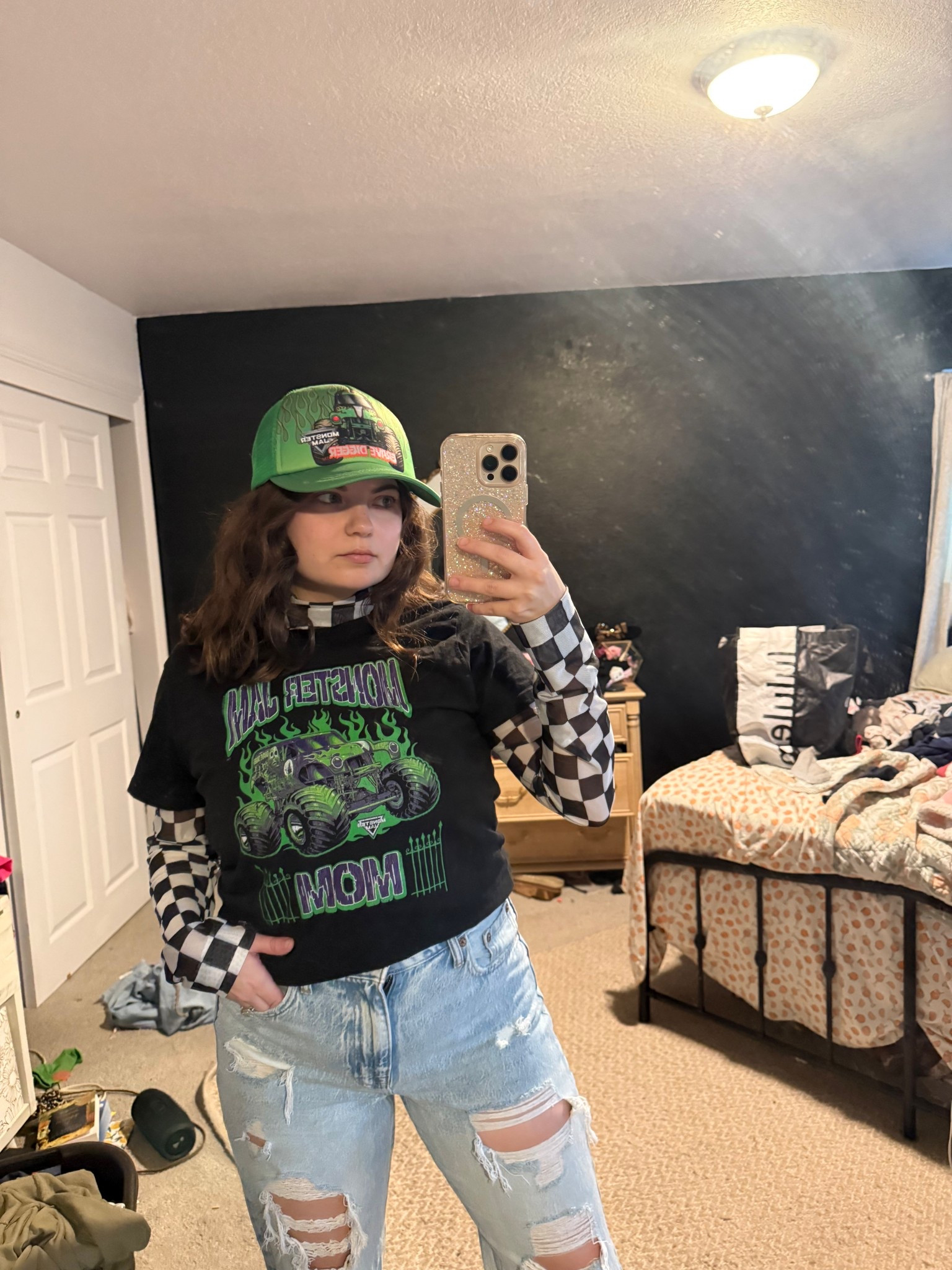 Your next outfit inspo for Monster Jam 🏁⚡️
I’m 5,2”  got a smize M in tshirt and long sleeve true to size. 
#monsterjam #monsterjamoutfit #momsterjammom #gravedigger #amazonfinds #amazonfind #LTKfashion #checkeredshirt #monsterjamshirt 

#LTKFindsUnder50 #LTKmomlife #LTKootd