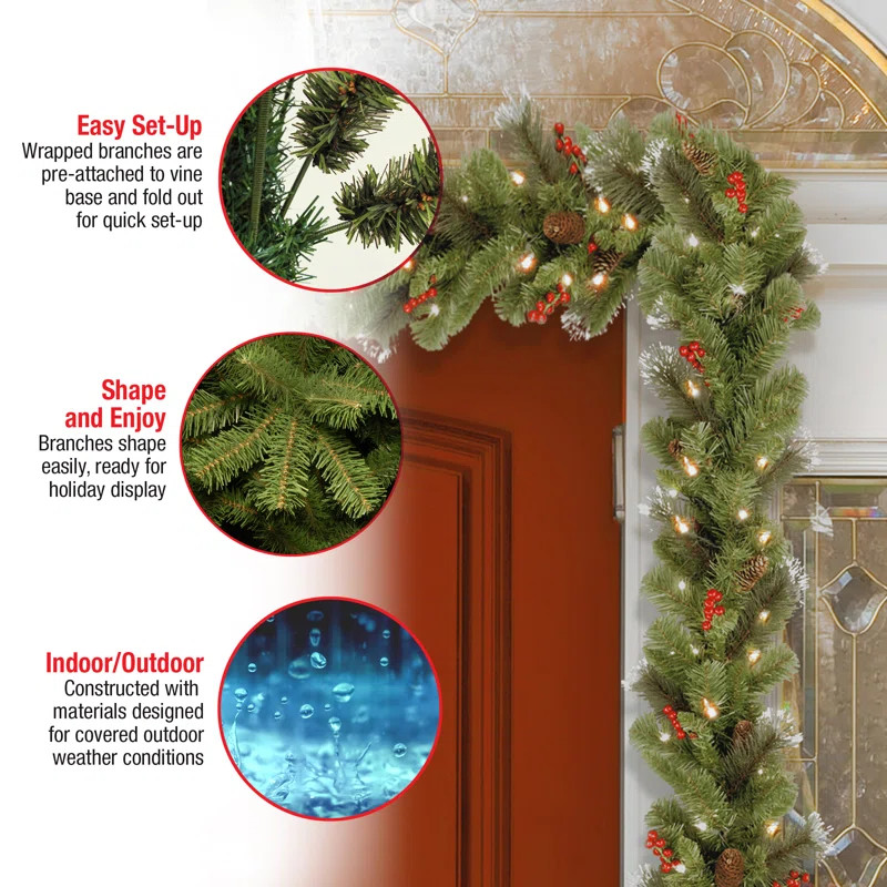 National Tree Company 9ft. Crestwood Spruce Garland with Clear Lights | Wayfair North America