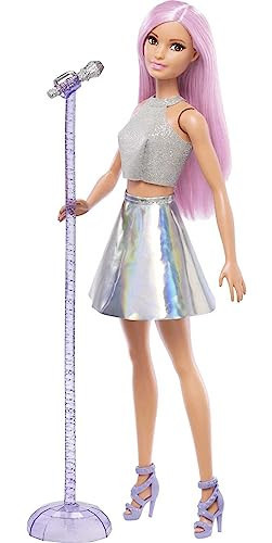 Barbie Careers Fashion Doll & Accessory, Pop Star with Pink Hair & Brown Eyes Wearing Iridescent Skirt with Microphone | Amazon (US)