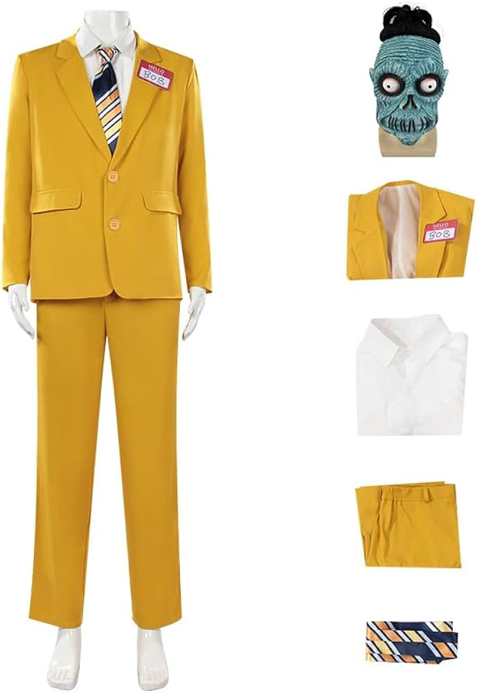 Adult Beetle Bob The Shrinker Head Costume Mask Men Cosplay Yellow Suit Coat Pants Shirt Tie Hall... | Amazon (US)