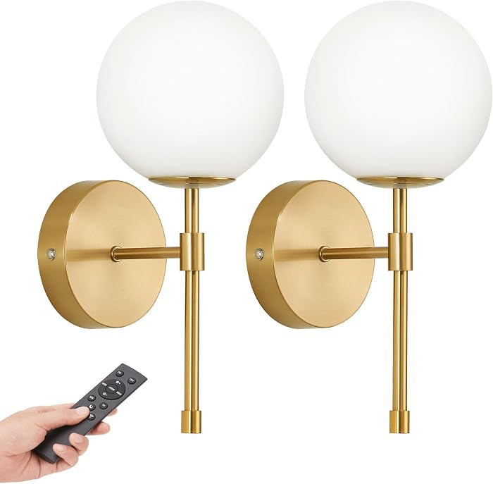Battery Operated Wall Sconces, Brushed Gold 3 Color Dimmable Set of 2 | Amazon (US)