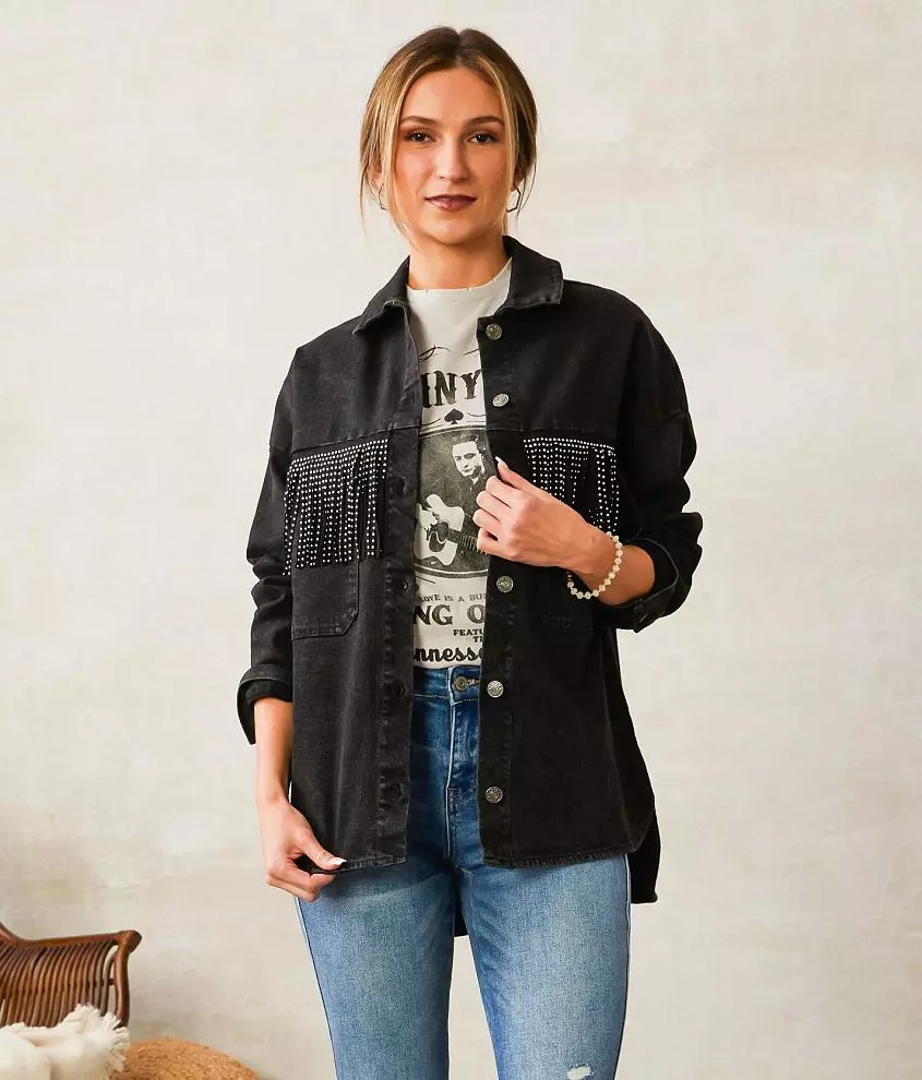 Blue B Studded Fringe Denim Jacket | Buckle